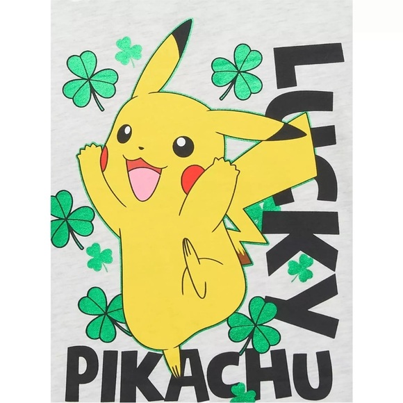 St. Patrick’s Day Little Boys and Big Boys Lucky Pikachu Graphic Tee, Size XL - Picture 2 of 3